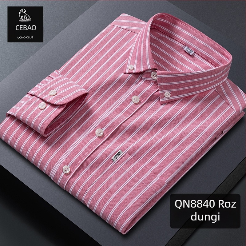 Cămașă din bumbac 100% Oxford, în dungi, mânecă lungă, guler cu nasturi, respirabilă