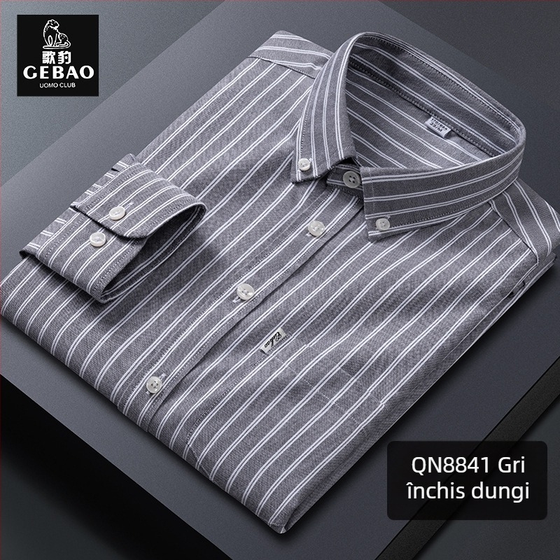 Cămașă din bumbac 100% Oxford, în dungi, mânecă lungă, guler cu nasturi, respirabilă