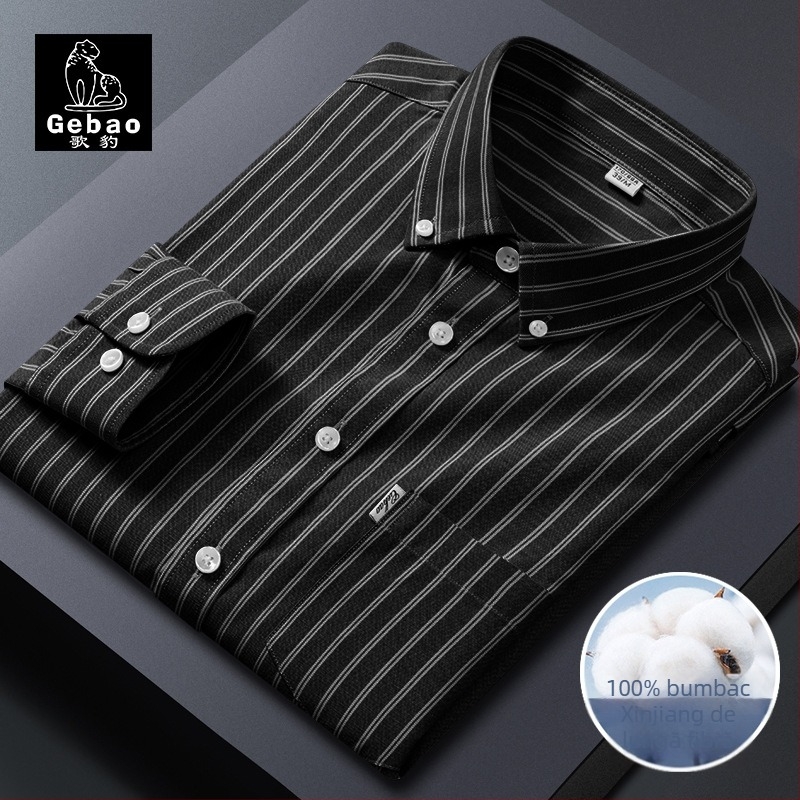 Cămașă din bumbac 100% Oxford, în dungi, mânecă lungă, guler cu nasturi, respirabilă