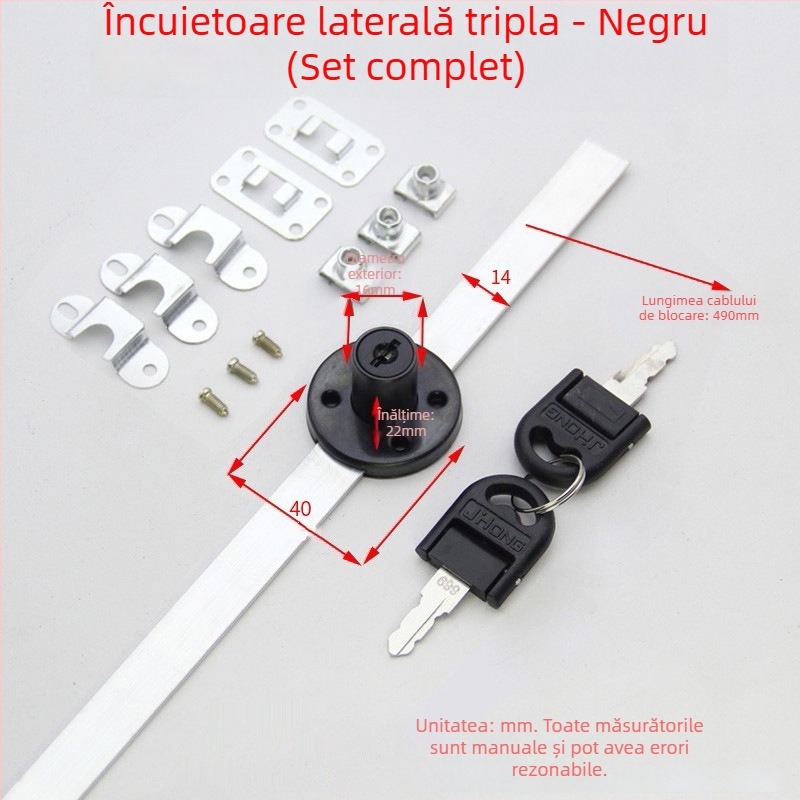 Încuietoare pentru sertarul lateral al biroului cu interblocare triplă pentru dosare — aliaj zinc, cap cilindru