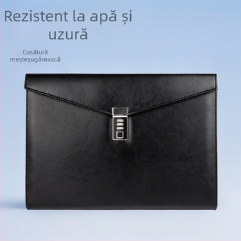 Mapă din piele pentru documente A4 cu încuietoare prin parolă, model A4B01; Material: piele; Imprimare logo: Da; Personalizare: Da; Grosime material: 1,5 mm