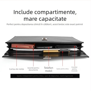 Mapă din piele pentru documente A4 cu încuietoare prin parolă, model A4B01; Material: piele; Imprimare logo: Da; Personalizare: Da; Grosime material: 1,5 mm