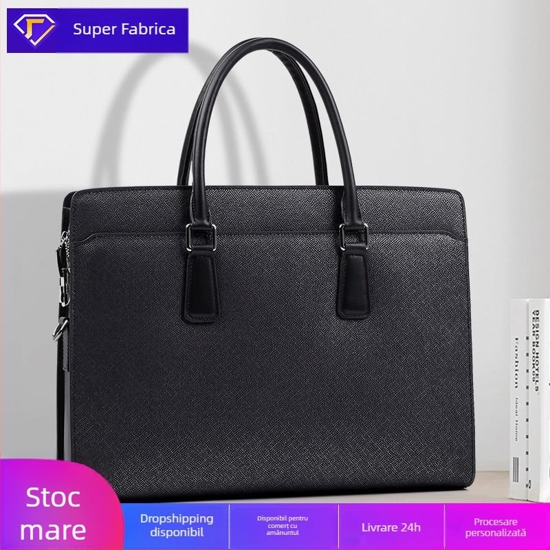 Geantă de afaceri din piele naturală Swarden, cu protecție anti-furt și căptușeală poliester