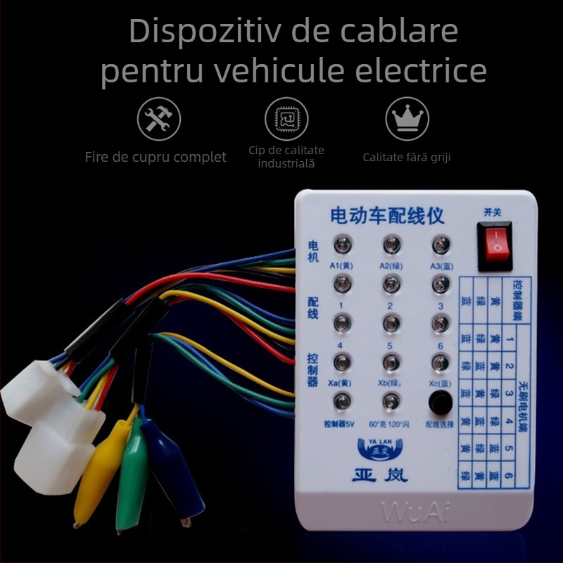 Dispozitiv Yalan pentru alinierea rapidă a fazelor în cablajul vehiculelor electrice, pentru testarea unității de control a motorului