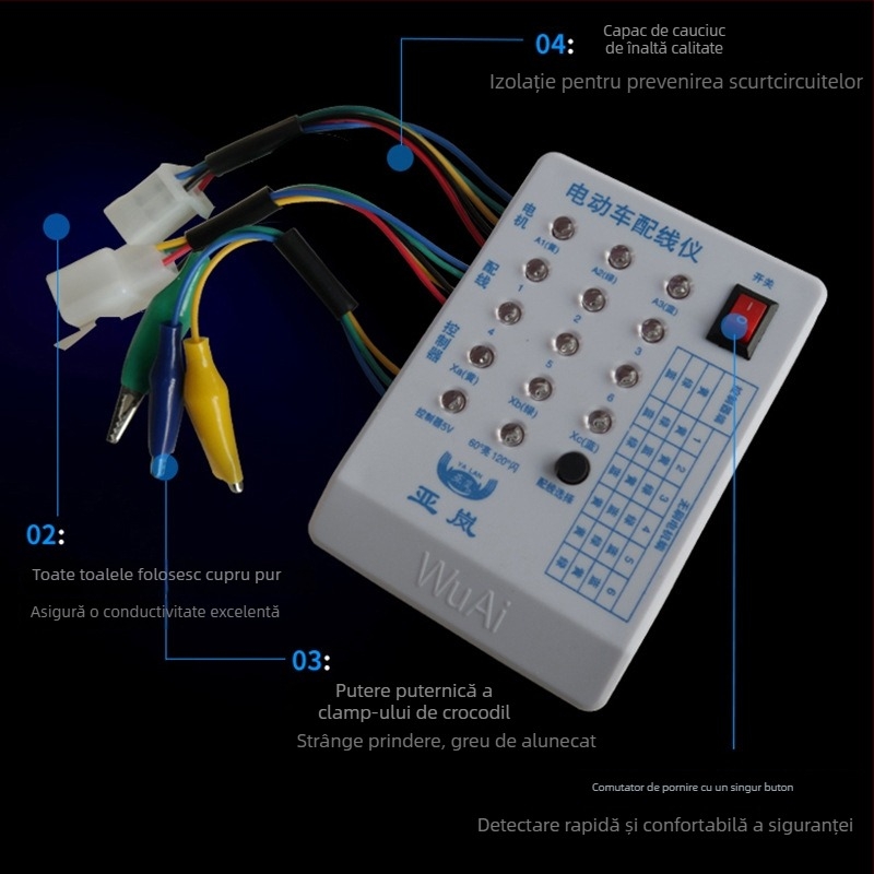 Dispozitiv Yalan pentru alinierea rapidă a fazelor în cablajul vehiculelor electrice, pentru testarea unității de control a motorului