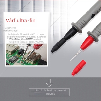 Vârf de sondă pentru multimetră - curent înalt, vârf extrem de ascuțit și fin; tip universal; cap din oțel inox 304, alamă nichelată; cablu PVC izolat cu 42 conductori