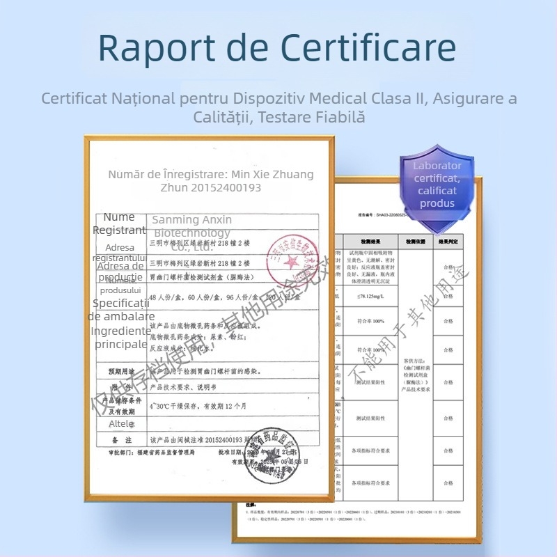 Kit de test Helicobacter pylori pentru acasă, de unică folosință, sterilizare UV, 1 test în cutie, depozitare 4–30°C.