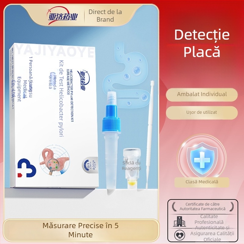 Kit de test Helicobacter pylori pentru acasă, de unică folosință, sterilizare UV, 1 test în cutie, depozitare 4–30°C.