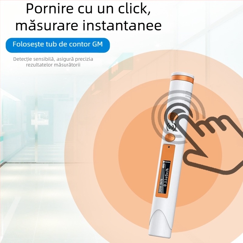 Detector digital în stil pix pentru radiația nucleară, model HFS-P3, interval de măsură 0.05–50, detectează raze X, gamma și beta, precizie 17%