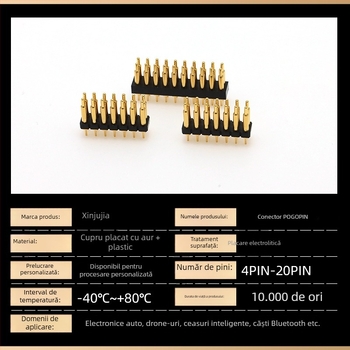 Conector Pogopin, alamă, pin cu arc placat cu aur, tip patch, pentru ceasuri inteligente și căști Bluetooth, pin de încărcare conductiv