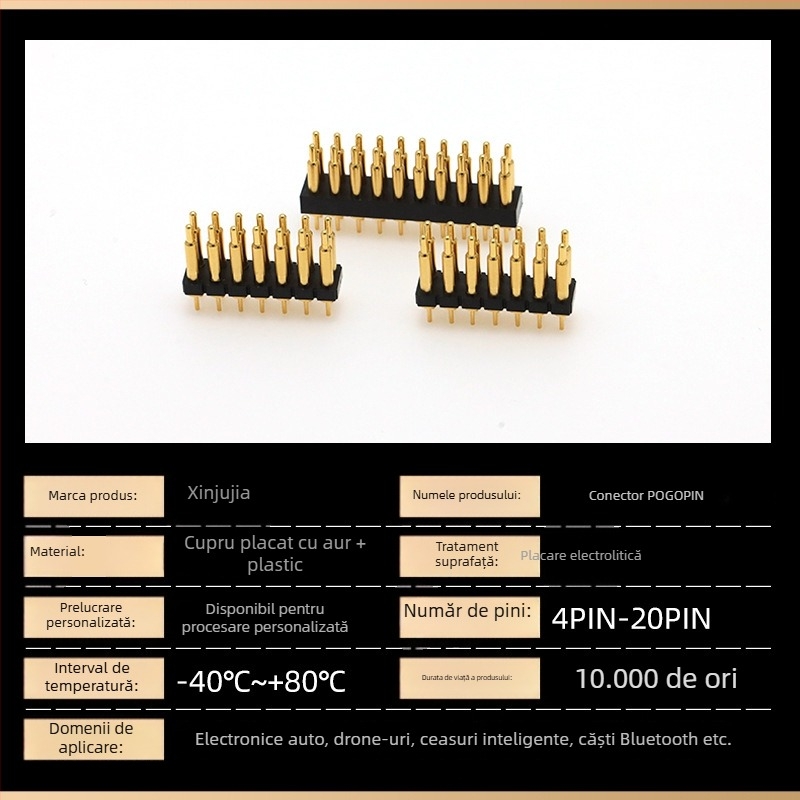 Conector Pogopin, alamă, pin cu arc placat cu aur, tip patch, pentru ceasuri inteligente și căști Bluetooth, pin de încărcare conductiv