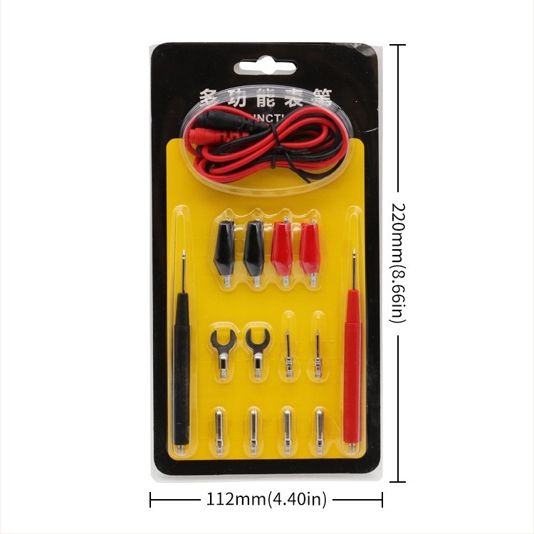 Set de fire de test pentru multimetru 16‑în‑1 cu conector banana, cablu de test combinat, model 2020032510, construcție metal + adeziv