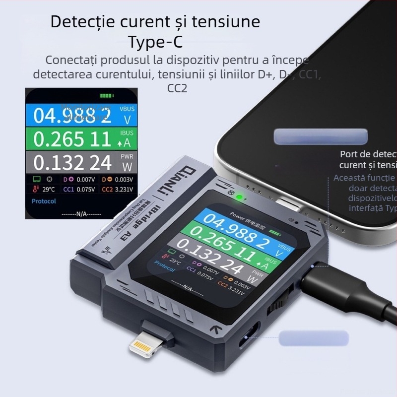 Detector automat port USB-C pentru telefoane iBridgeA3 | Carcasă ABS | 1 kit | Întreținere telecomunicații Apple/Huawei/Xiaomi