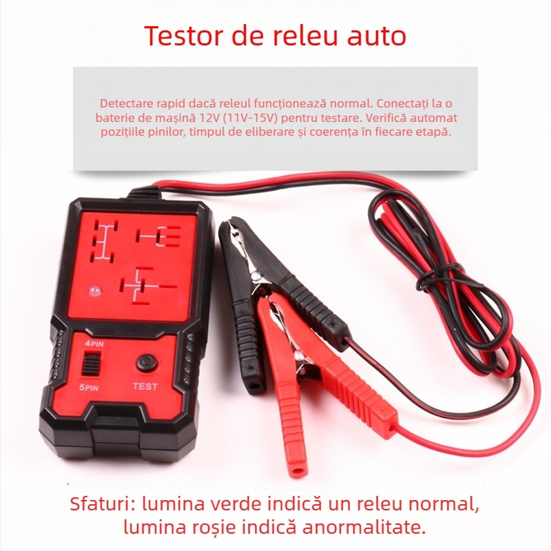 BJ-707 tester și analizor de relee auto pentru relee cu 4 pini și 5 pini, alimentare 12V, interval de temperatură -20°C până la 50°C, compatibil cu mașini de 12V