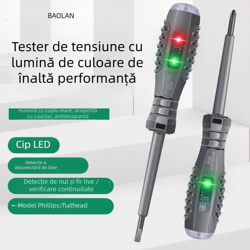 Stilou de testare multifuncțional pentru electricieni, cu indicator LED și șurubelniță magnetică