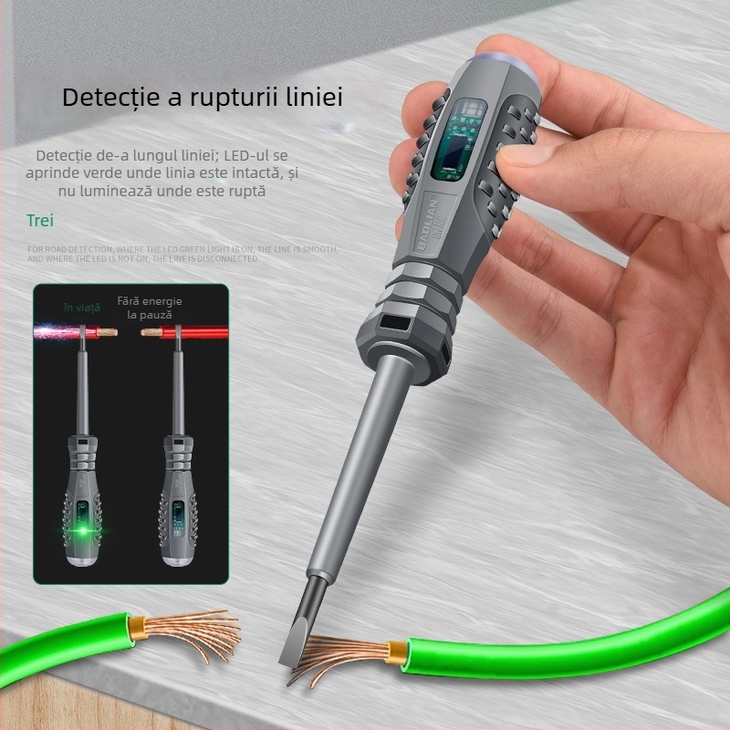 Stilou de testare multifuncțional pentru electricieni, cu indicator LED și șurubelniță magnetică