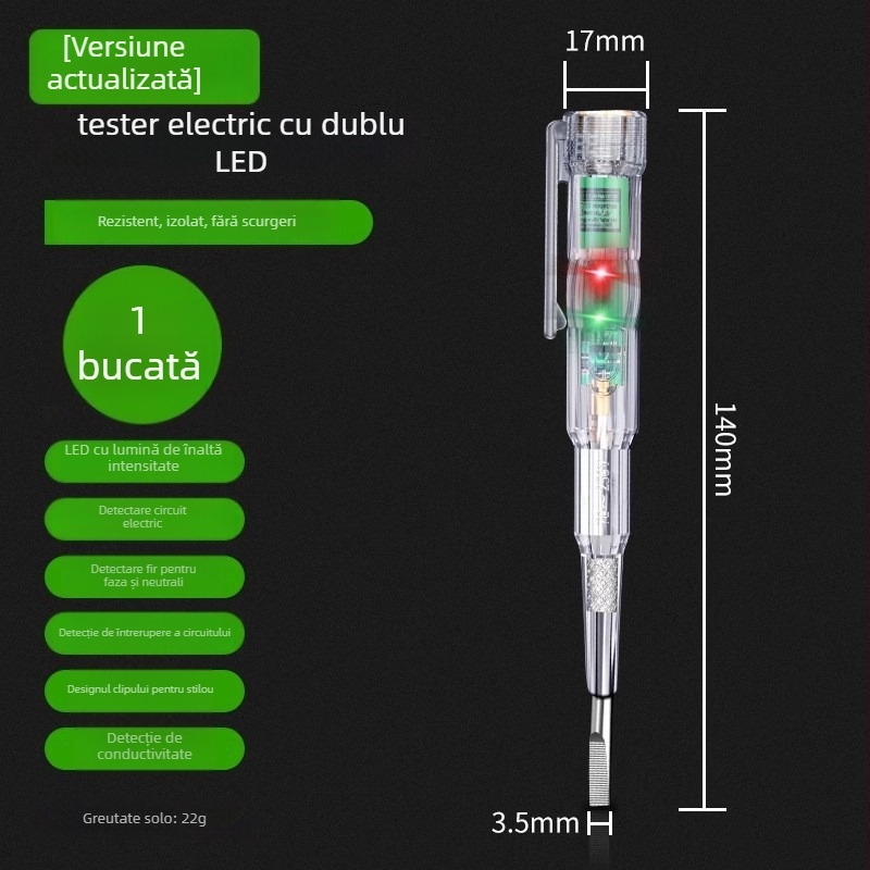 Stilou de testare multifuncțional pentru electricieni, cu indicator LED și șurubelniță magnetică