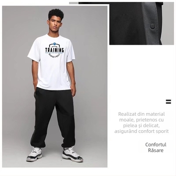 Pantaloni casual pentru bărbați cu nasturi în față, croială dreaptă, talie medie, material Milk Silk poliester, pentru patru sezoane