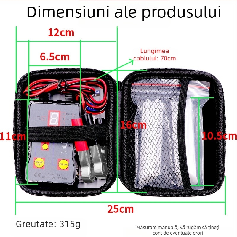 Tester injectoare combustibil auto EM620 — material ABS, 162 g