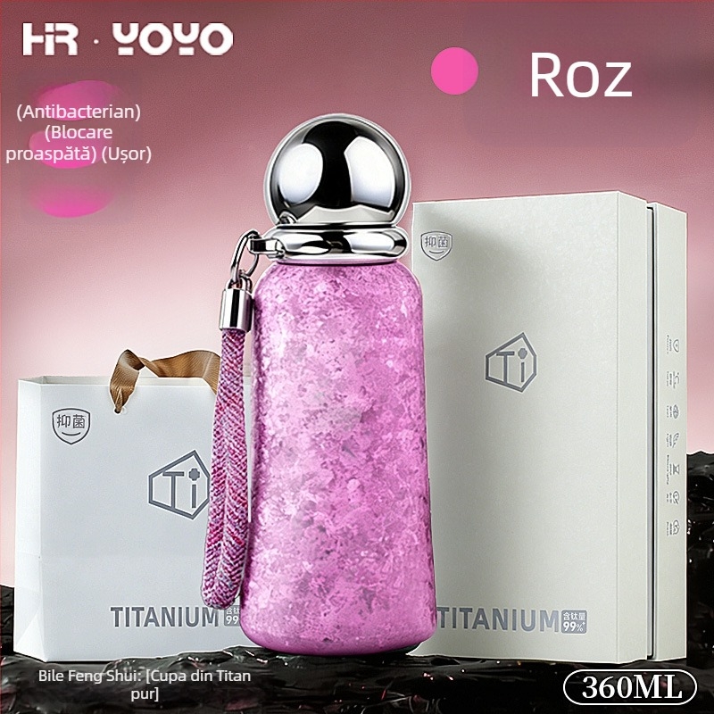 Cupe termice din titan, termos izolat cu interior și carcasă din titan, izolare 6–12 ore, portabil cu șnur de purtare, capac cu filet