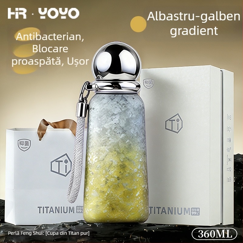 Cupe termice din titan, termos izolat cu interior și carcasă din titan, izolare 6–12 ore, portabil cu șnur de purtare, capac cu filet