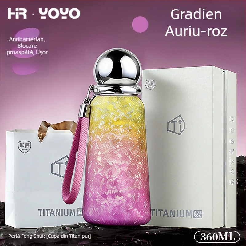 Cupe termice din titan, termos izolat cu interior și carcasă din titan, izolare 6–12 ore, portabil cu șnur de purtare, capac cu filet