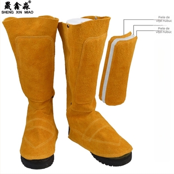 Protecție pentru picior și gambe pentru sudură - rezistent la uzură, izolație termică, ignifug, protecție împotriva scânteile, piele de viță în două straturi, model JH-01, pentru sudură electrică și prelucrarea metalelor