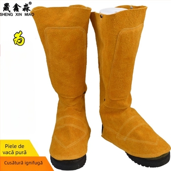 Protecție pentru picior și gambe pentru sudură - rezistent la uzură, izolație termică, ignifug, protecție împotriva scânteile, piele de viță în două straturi, model JH-01, pentru sudură electrică și prelucrarea metalelor