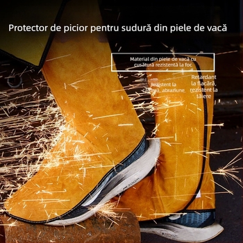 Protecție pentru picioare la sudură, din piele de vită cu două straturi, izolație termică, rezistentă la stropi, ignifugă