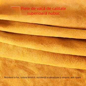 Protecție pentru picioare la sudură, din piele de vită cu două straturi, izolație termică, rezistentă la stropi, ignifugă