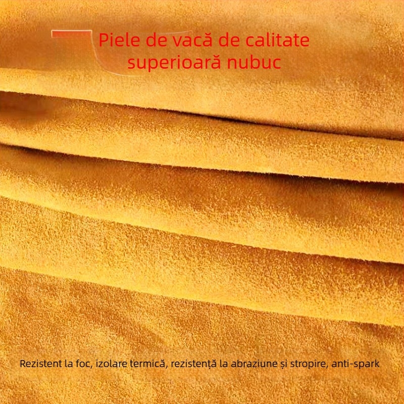 Protecție pentru picioare la sudură, din piele de vită cu două straturi, izolație termică, rezistentă la stropi, ignifugă