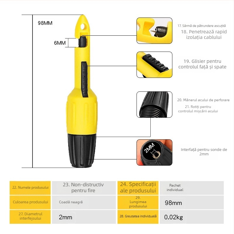 Musen Hall sondă de perforare pentru circuite auto, pentru fire izolate, pin de test pentru multimetru, unealtă de reparații