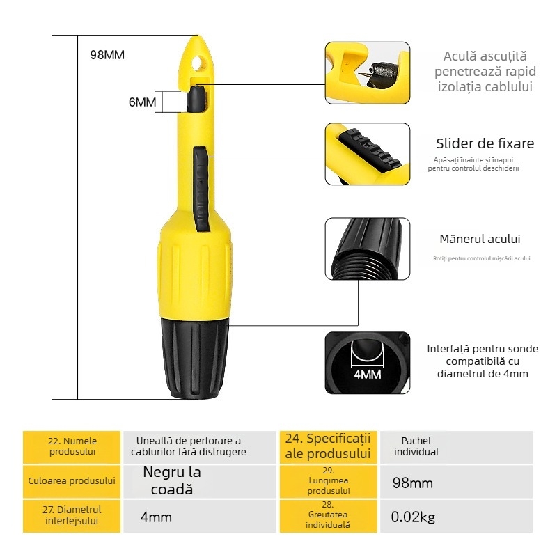 Musen Hall sondă de perforare pentru circuite auto, pentru fire izolate, pin de test pentru multimetru, unealtă de reparații