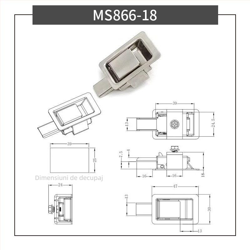 Sea tan MS866-18 Încuietoare plată pentru cutie, mecanism telescopic tras, încorporat pentru trusa de unelte, panou din oțel inoxidabil 304, pentru dulapuri și mobilier de birou, stil Chinezesc nou