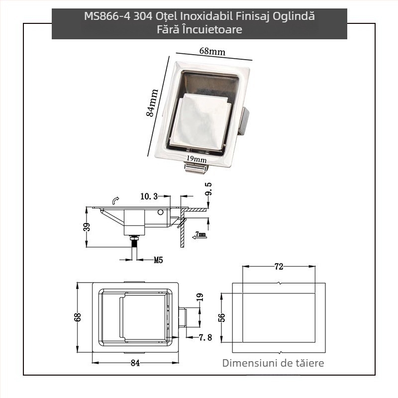 Sea tan MS866-18 Încuietoare plată pentru cutie, mecanism telescopic tras, încorporat pentru trusa de unelte, panou din oțel inoxidabil 304, pentru dulapuri și mobilier de birou, stil Chinezesc nou