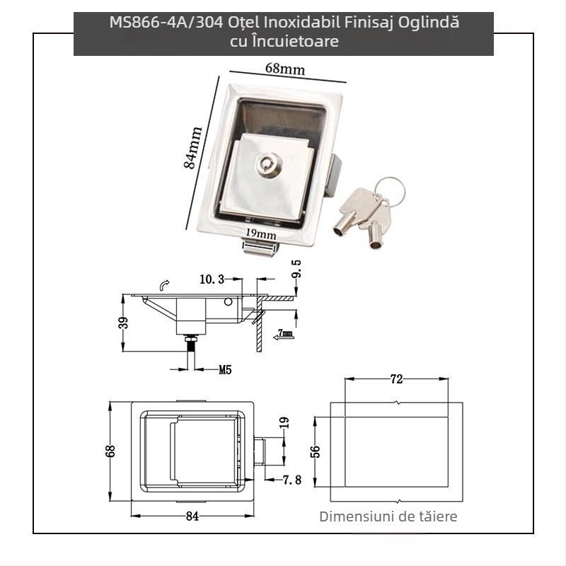 Sea tan MS866-18 Încuietoare plată pentru cutie, mecanism telescopic tras, încorporat pentru trusa de unelte, panou din oțel inoxidabil 304, pentru dulapuri și mobilier de birou, stil Chinezesc nou