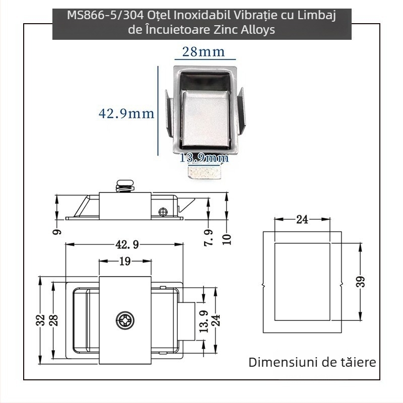 Sea tan MS866-18 Încuietoare plată pentru cutie, mecanism telescopic tras, încorporat pentru trusa de unelte, panou din oțel inoxidabil 304, pentru dulapuri și mobilier de birou, stil Chinezesc nou