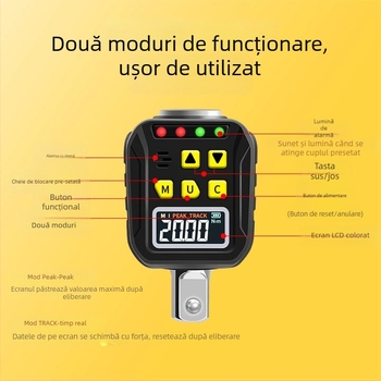 Yarik cheie dinamometrică cu afișaj digital, din oțel crom-vanadiu, precizie înaltă, ±2% în sensul acelor de ceas, ±2,5% în sens invers, greutate 200 g