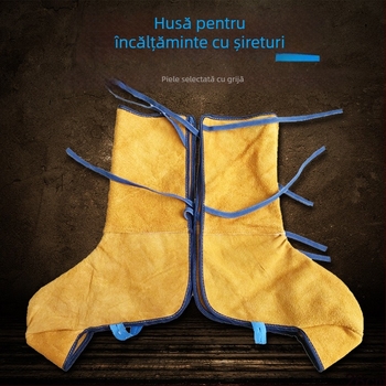 Protecție pentru picior și gambă la sudură, din piele de vițel, cu șireturi — rezistentă la abraziune, izolație termică, protecție pentru genunchi