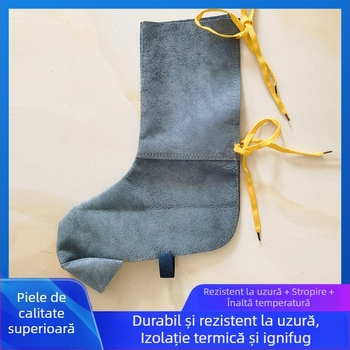 Protecție pentru picior și gambă la sudură, din piele de vițel, cu șireturi — rezistentă la abraziune, izolație termică, protecție pentru genunchi