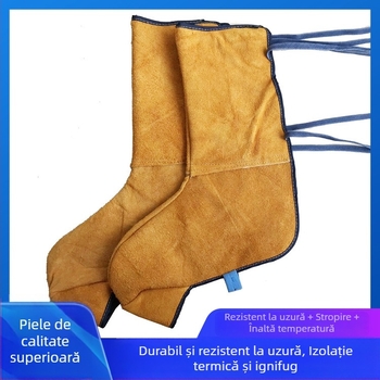 Protecție pentru picior și gambă la sudură, din piele de vițel, cu șireturi — rezistentă la abraziune, izolație termică, protecție pentru genunchi