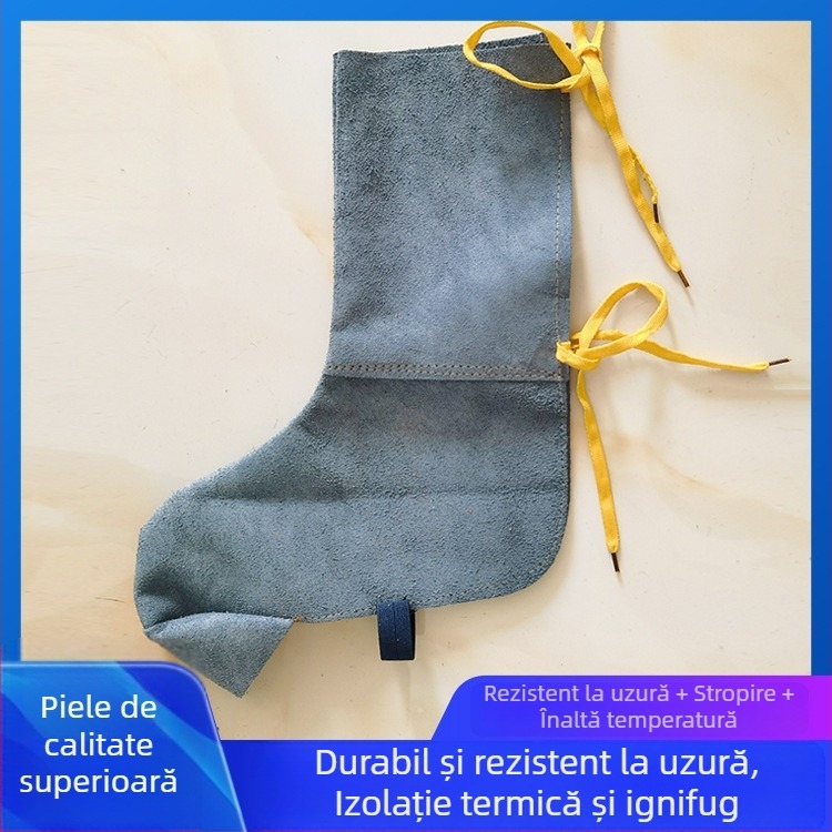 Protecție pentru picior și gambă la sudură, din piele de vițel, cu șireturi — rezistentă la abraziune, izolație termică, protecție pentru genunchi