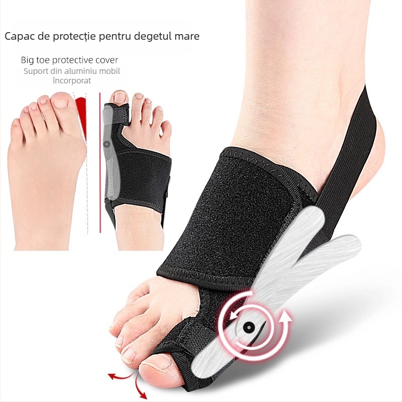 Mâneșă de protecție pentru degetul mare al piciorului cu separatoare interne și externe; materiale: OK țesătură, SBR, poliester, bandă de aluminiu, silicon, Velcro; marcă Foot Product Collection; utilizare pentru toate anotimpurile.