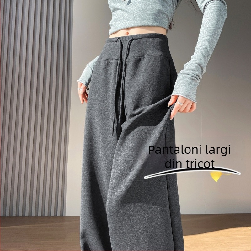 Pantaloni trening pentru femei LULU, bleumarin închis, croială dreaptă, talie înaltă, drapaj elegant, croi relaxat, cu picioare largi, toamnă 2026