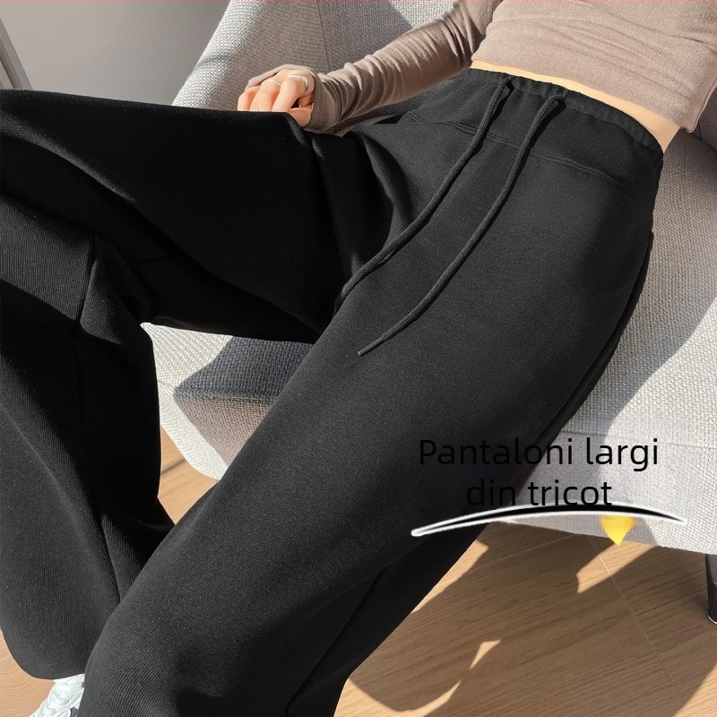 Pantaloni trening pentru femei LULU, bleumarin închis, croială dreaptă, talie înaltă, drapaj elegant, croi relaxat, cu picioare largi, toamnă 2026