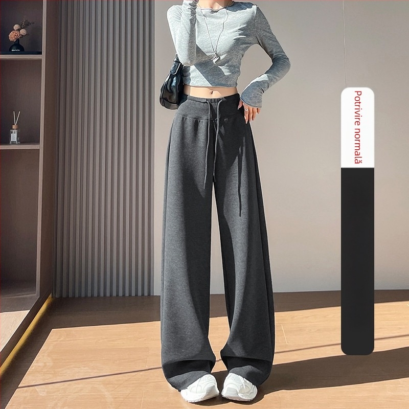 Pantaloni trening pentru femei LULU, bleumarin închis, croială dreaptă, talie înaltă, drapaj elegant, croi relaxat, cu picioare largi, toamnă 2026
