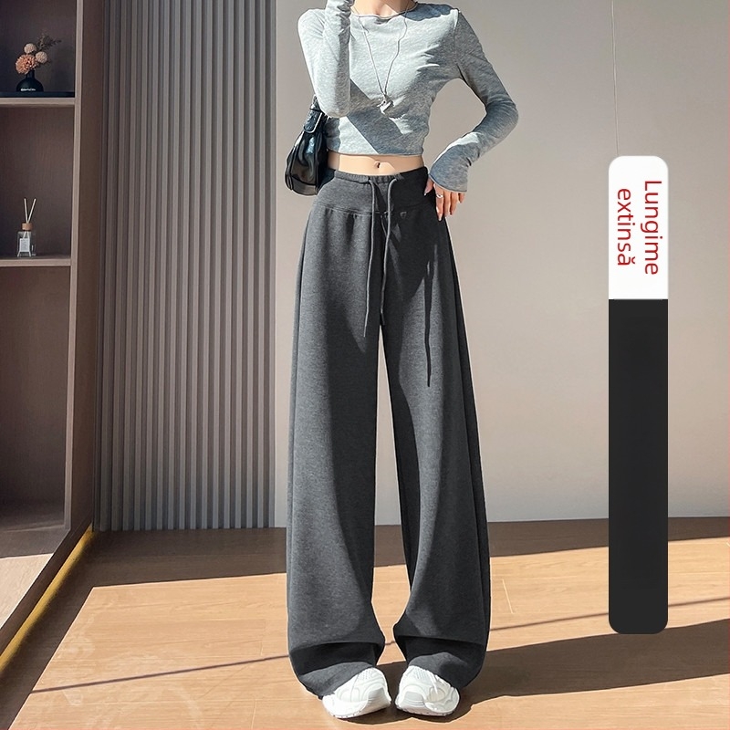 Pantaloni trening pentru femei LULU, bleumarin închis, croială dreaptă, talie înaltă, drapaj elegant, croi relaxat, cu picioare largi, toamnă 2026
