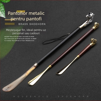Extra Long Shoe Horn with zinc alloy puller head, detachable head, patterned head design
