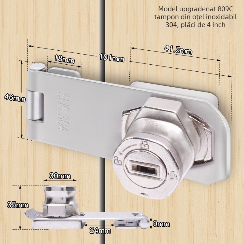 Încuietoare pentru frigider – fără găurire, anti-furt pentru frigidere comerciale; din oțel inoxidabil, fier și cupru pur; brand Sukop, model 2025.4.15, placă de încuire nouă; potrivită pentru mobilier.