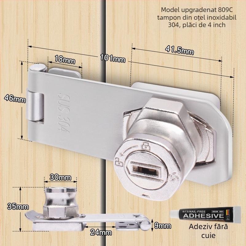 Încuietoare pentru frigider – fără găurire, anti-furt pentru frigidere comerciale; din oțel inoxidabil, fier și cupru pur; brand Sukop, model 2025.4.15, placă de încuire nouă; potrivită pentru mobilier.